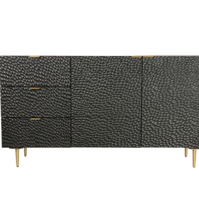 Sideboards - Long black oak embossed sideboard, 3 drawers, 157x45 cm - JP2B DECORATION
