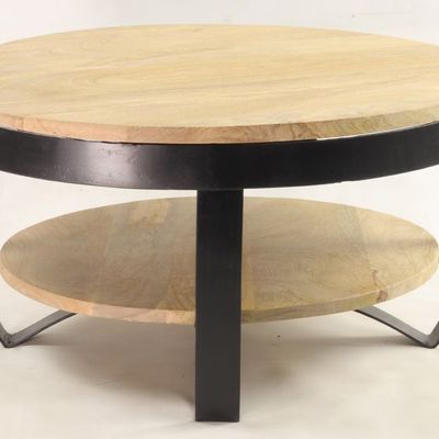 Tables basses - Table basse ronde Cerceau en bois de manguier et métal noir, double plateaux, D65 cm - JP2B DECORATION