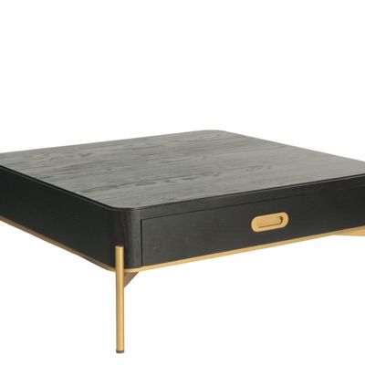 Tables basses - Table basse carrée en chêne noir et doré, 90x90 cm, style moderne - JP2B DECORATION