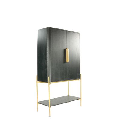 Etagères - Cabinet bar en chêne noir et doré, 180x100 cm, style moderne - JP2B DECORATION
