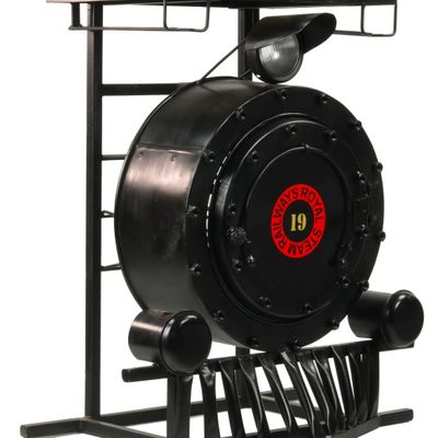 Sideboards - Industrial Locomotive counter in black metal and recycled mango wood, bottle storage - JP2B DECORATION