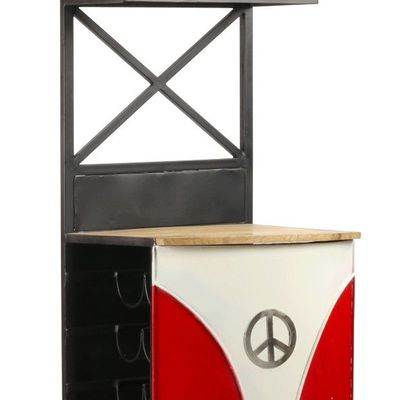 Buffets - Comptoir étagère Combi en bois de manguier et métal, rouge et blanc, rangement à bouteilles - JP2B DECORATION