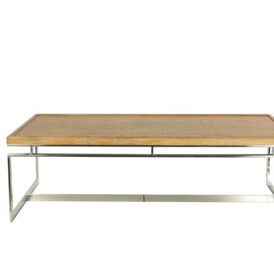 Coffee tables - Rectangular cerused oak and chrome coffee table, 139x79 cm - JP2B DECORATION