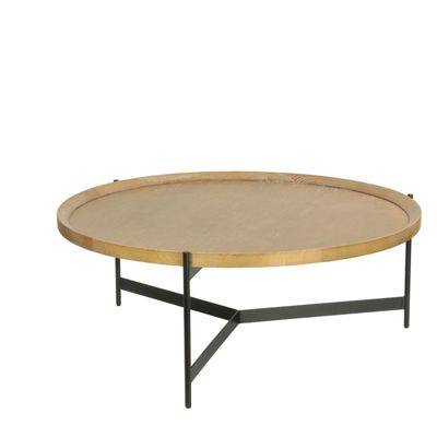 Tables basses - Table basse ronde en chêne cérusé et métal noir, 102 cm - JP2B DECORATION