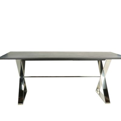 Tables Salle à Manger - Table de salle à manger rectangulaire en chêne noir et chrome, 200x100 cm - JP2B DECORATION