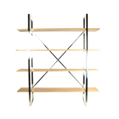 Etagères - Étagère en chêne cérusé et chrome, 4 étagères, 180x40 cm - JP2B DECORATION