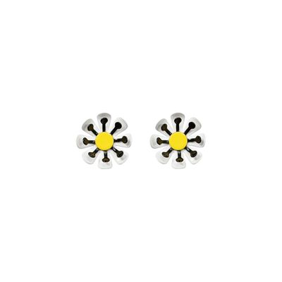 Bijoux - Boucles d'oreilles en forme de fleur blanche et jaune - ISUWA