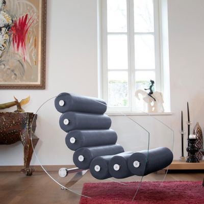 Fauteuils - FAUTEUIL MW05 parois en verre trempé, assise en cuir vegan - KUUMO DESIGN