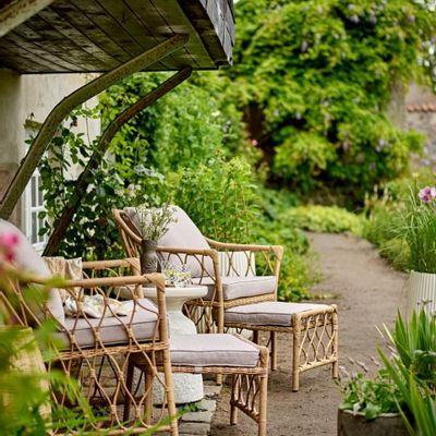 Fauteuils de jardin - Belluce Chaise lounge avec Tabouret, Nature, Polyrattan - BLOOMINGVILLE