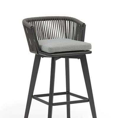 Lawn armchairs - DIVA high bar stool in anthracite gray aluminum - COUTURE JARDIN