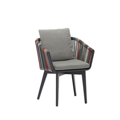 Lawn armchairs - DIVA garden armchair in anthracite aluminum and multicolored rope - COUTURE JARDIN