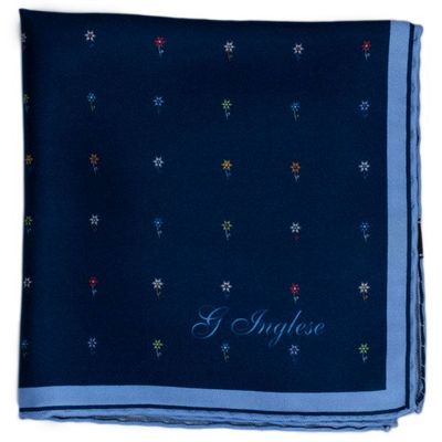 Headbands - Blue Flower Printed Pocket Square - G. INGLESE