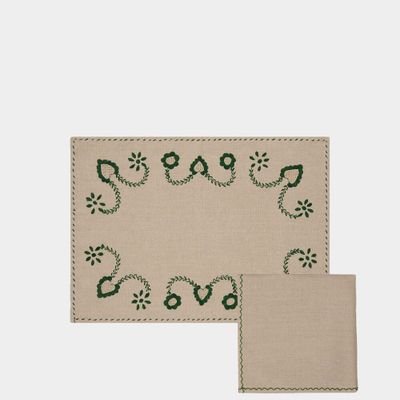 Placemats - Hand Embroidered Viana Placemat and Napkin Set - HOUSE OF CAPRICORN