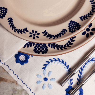 Placemats - Hand Embroidered Viana Placemat and Napkin Set - HOUSE OF CAPRICORN