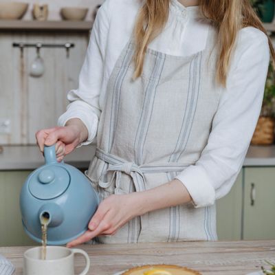 Tabliers de cuisine - Tablier de chef en lin Grey Blue Wide Stripe Rustic - LINEN TALES