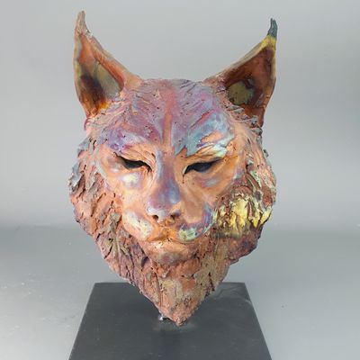 Ceramic - Lynx raku copper matte - SARA WEVILL ANIMAL SCULPTURE