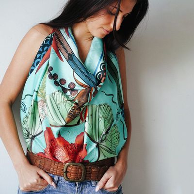 Foulards et écharpes - Foulard Néo-papillon turquoise - PATRICIA LAUZES