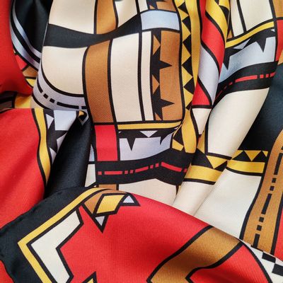 Scarves - Square silk scarf | The dancing ribbons | red and gold - MON LIEN ATELIER