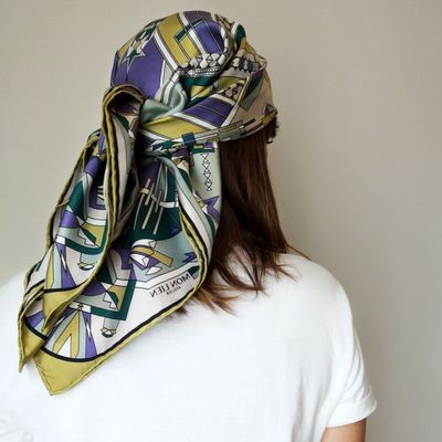 Scarves - Square silk scarf | The Mysterious Path | violet and green - MON LIEN ATELIER