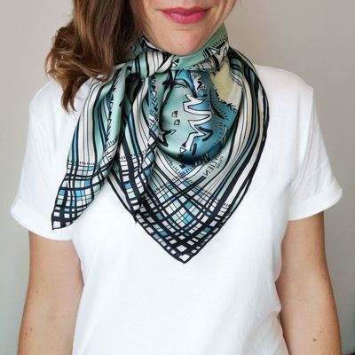 Scarves - Carré de soie | La tête dans les étoiles | turquoise et octane - MON LIEN ATELIER