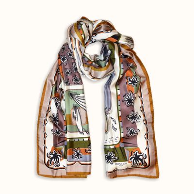 Foulards et écharpes - Étole de soie | L'ivresse de l'envol | ivoire et brun - MON LIEN ATELIER