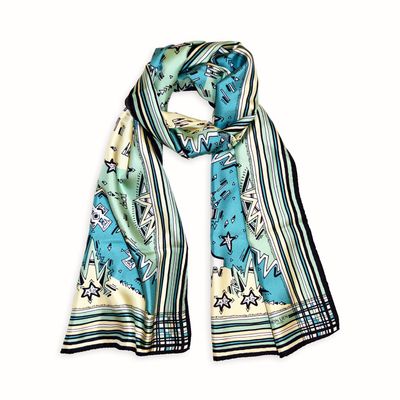 Foulards et écharpes - Étole de soie | La tête dans les étoiles | turquoise et octane - MON LIEN ATELIER