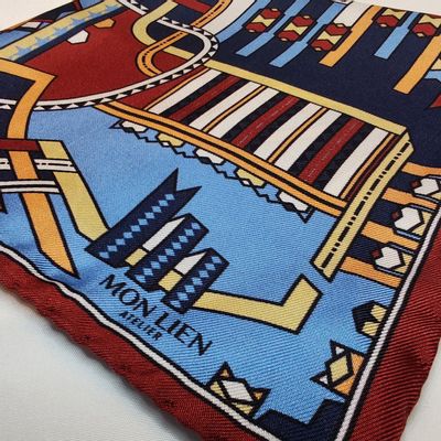 Foulards et écharpes - Pochette de soie | Les rubans dansants | bleu et terre cuite - MON LIEN ATELIER