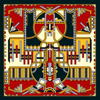 Foulards et écharpes - Pochette de soie | Les rubans dansants rouge et jaune or - MON LIEN ATELIER