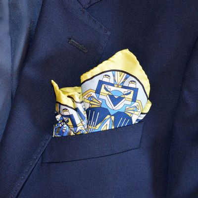 Scarves - Silk pocket square | The Mysterious Path | yellow and blue - MON LIEN ATELIER