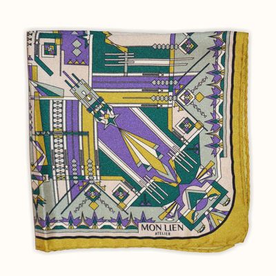 Foulards et écharpes - Pochette de soie | Le chemin mystérieux | violet et vert - MON LIEN ATELIER
