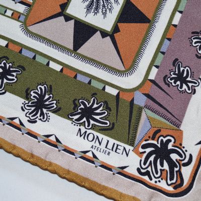 Foulards et écharpes - Pochette de soie | L'ivresse de l'envol | ivoire et brun - MON LIEN ATELIER