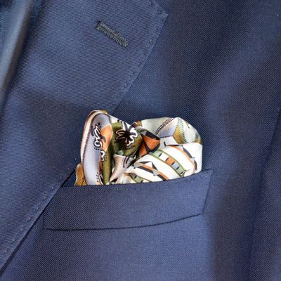 Scarves - Silk pocket square | The Ecstasy of Flight | ivory and brown - MON LIEN ATELIER