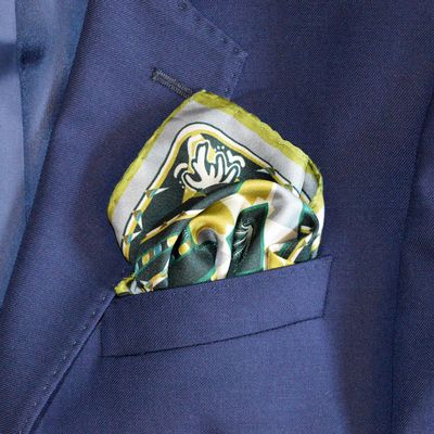 Scarves - Silk pocket square | The Ecstasy of Flight | green and ocher - MON LIEN ATELIER