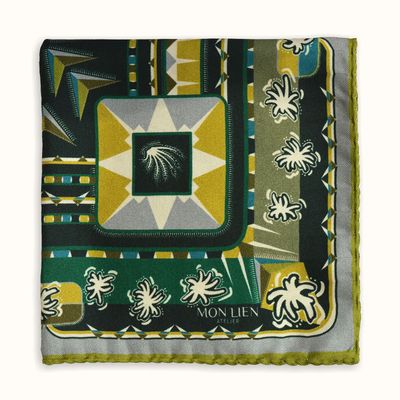 Foulards et écharpes - Pochette de soie | L'ivresse de l'envol | vert et ocre - MON LIEN ATELIER