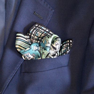 Scarves - Silk pocket square | Head in the Stars | turchoise and teal - MON LIEN ATELIER