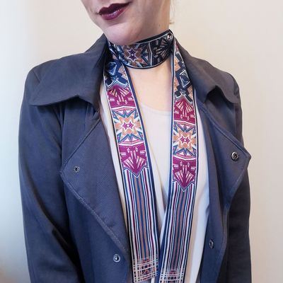 Scarves - Ceinture de soie | La tête dans les étoiles | bleu et bordeaux - MON LIEN ATELIER