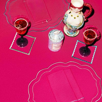 Decorative objects - Pearl Placemat | Pink with Turquoise and Limegreen thread - BLANK SPACE AMSTERDAM