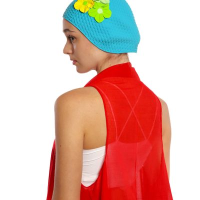 Hair accessories - Turqoise Vintage 3 Flowers Swim Cap - KORES ACCESSORIES