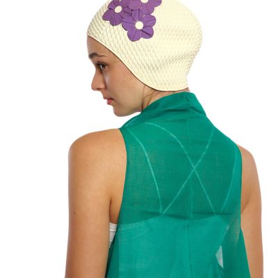 Hair accessories - White Vintage 3 Flowers Swim Cap - KORES ACCESSORIES