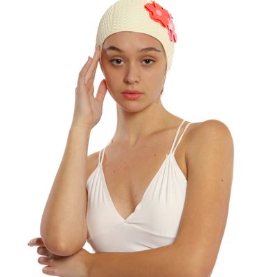 Hair accessories - White Vintage 3 Flowers Swim Cap - KORES ACCESSORIES