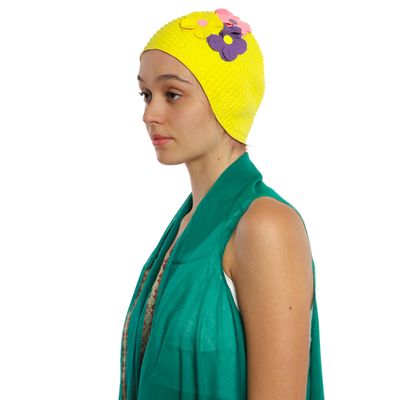 Hair accessories - Yellow Vintage 3 Flowers Swim Cap - KORES ACCESSORIES