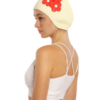 Hair accessories - White Vintage 3 Flowers Swim Cap - KORES ACCESSORIES