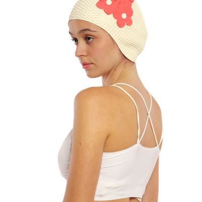 Hair accessories - White Vintage 3 Flowers Swim Cap - KORES ACCESSORIES