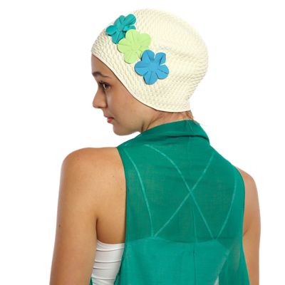 Hair accessories - White Vintage 3 Flowers Swim Cap - KORES ACCESSORIES