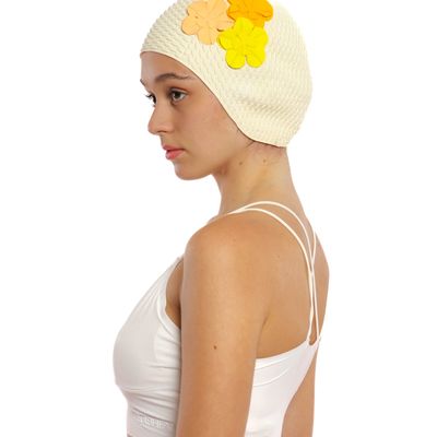 Hair accessories - White Vintage 3 Flowers Swim Cap - KORES ACCESSORIES