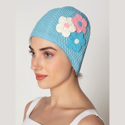 Hair accessories - Light Blue Vintage 3 Flowers Swim Cap - KORES ACCESSORIES