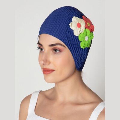 Hair accessories - Blue Vintage 3 Flowers Swim Cap - KORES ACCESSORIES