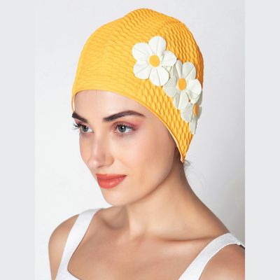 Hair accessories - Orange Vintage 3 Flowers Swim Cap - KORES ACCESSORIES