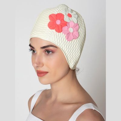 Hair accessories - White Vintage 3 Flowers Swim Cap - KORES ACCESSORIES