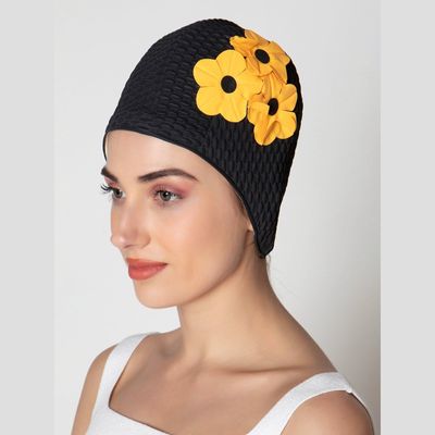 Hair accessories - Black Vintage 3 Flowers Swim Cap - KORES ACCESSORIES